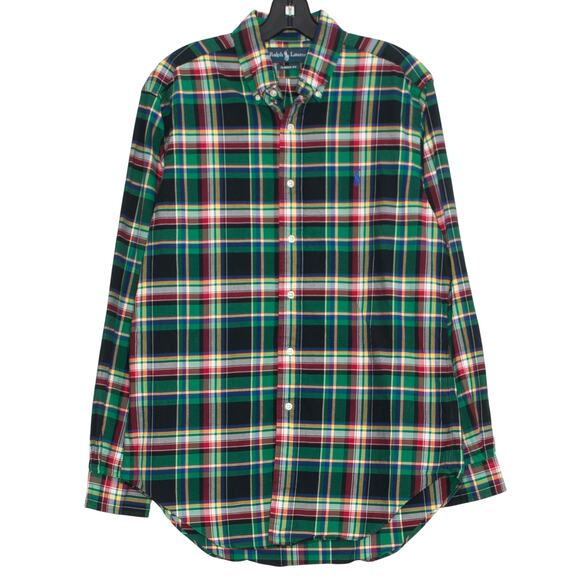 Ralph Lauren Shirt Classic Preppy Heritage Button Madras Plaid Green Size Medium - Picture 1 of 7